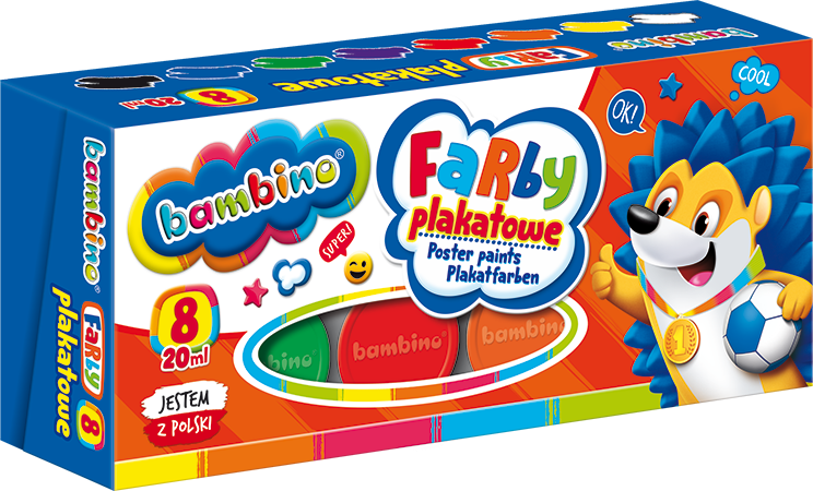 Farby plakatowe 8 kolorów 20ml Bambino